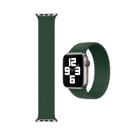 Apple Watch 5 38 MM Tek Parça LARGE Hasır Kordon Yeşil - 2