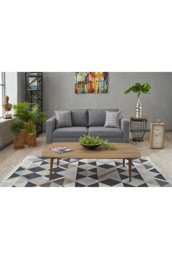 Evdebiz Kale Serisi Ikili Koltuk Keten Gri