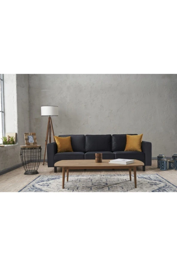 Evdebiz Kale Serisi Üçlü Koltuk Kadife Antrasit