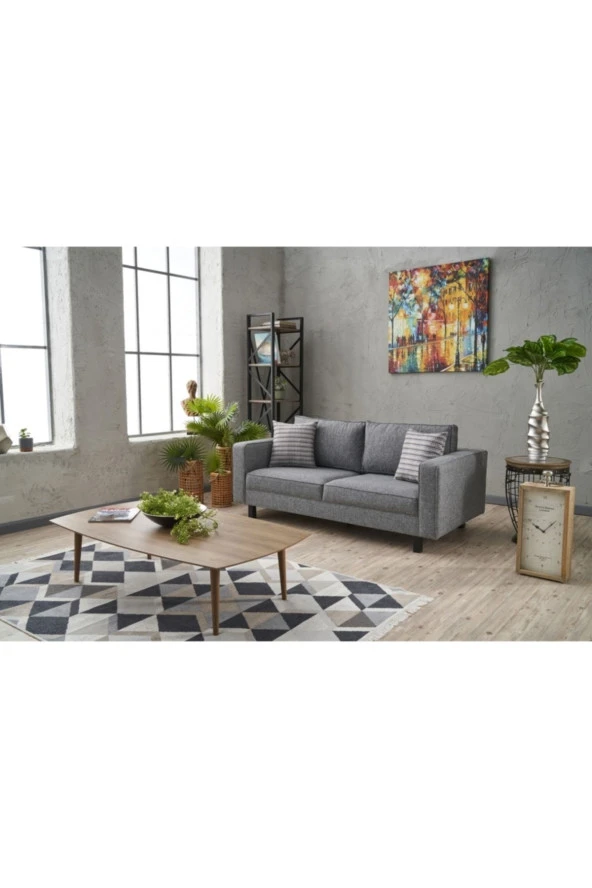 Evdebiz Kale Serisi Ikili Koltuk Keten Gri - 2