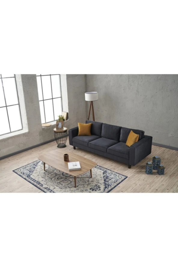 Evdebiz Kale Serisi Üçlü Koltuk Kadife Antrasit - 2