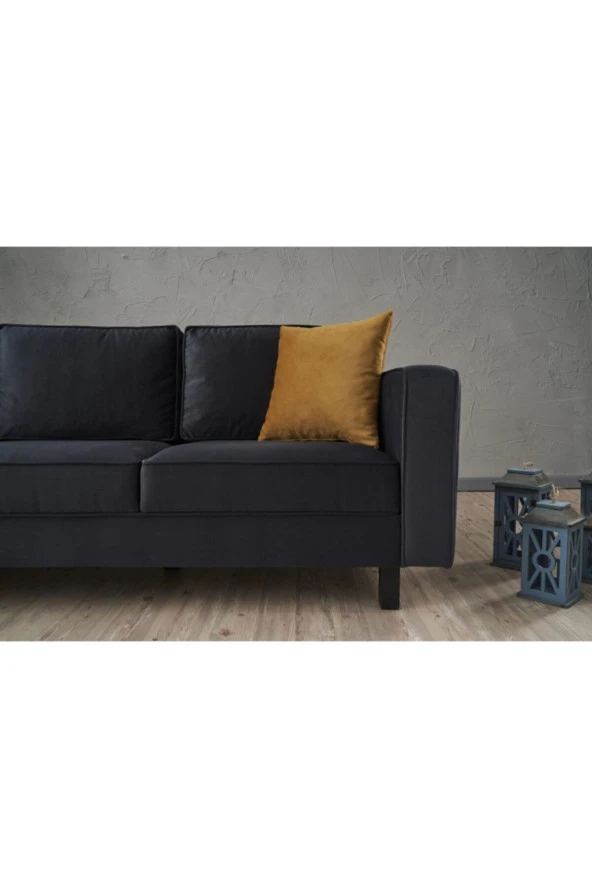 Evdebiz Kale Serisi Üçlü Koltuk Kadife Antrasit - 3