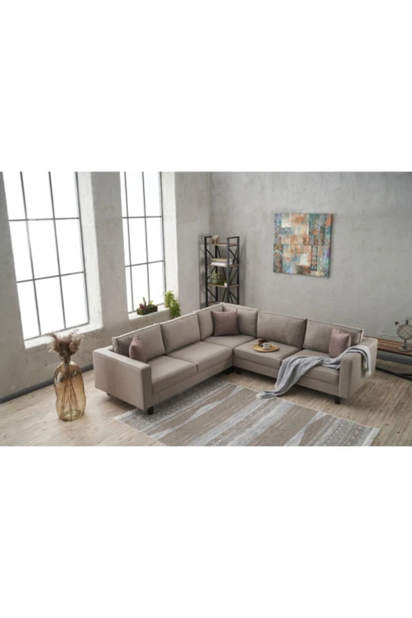 Evdebiz Kale Serisi Köşe Koltuk Keten Krem