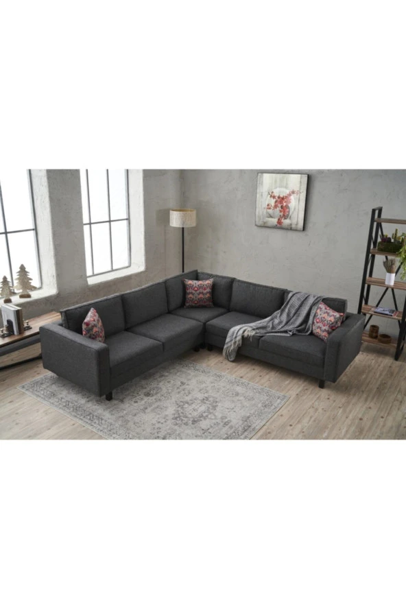 Evdebiz Kale Serisi Köşe Koltuk Keten Antrasit - 2