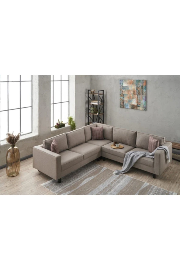 Evdebiz Kale Serisi Köşe Koltuk Keten Krem - 2