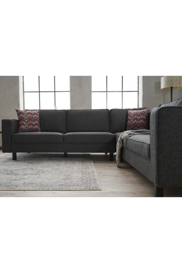 Evdebiz Kale Serisi Köşe Koltuk Keten Antrasit - 3