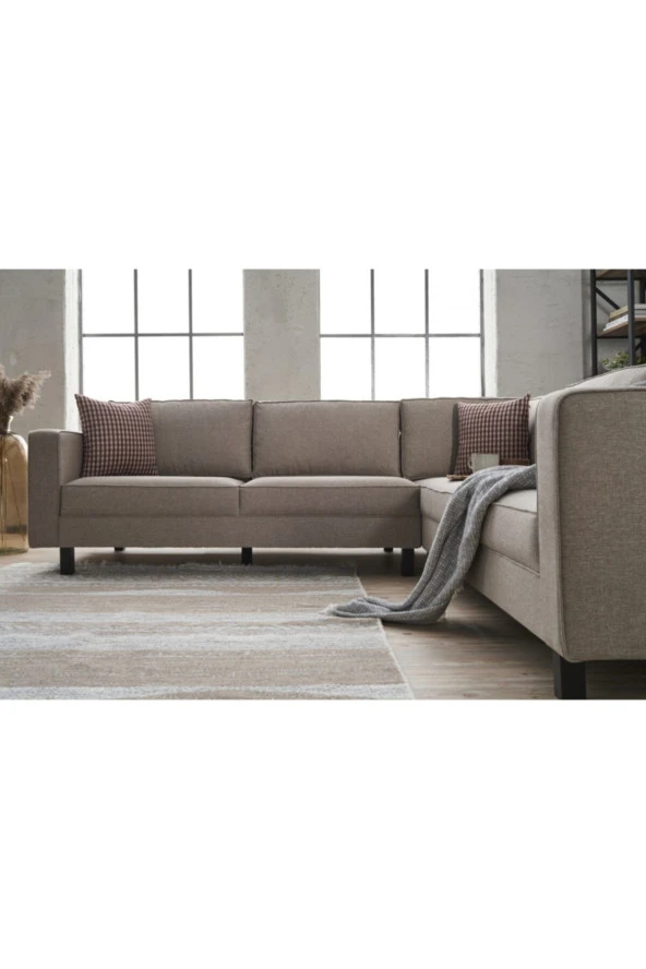 Evdebiz Kale Serisi Köşe Koltuk Keten Krem - 3