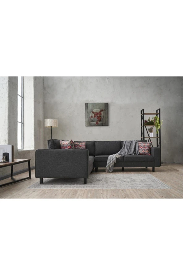 Evdebiz Kale Serisi Köşe Koltuk Keten Antrasit - 4