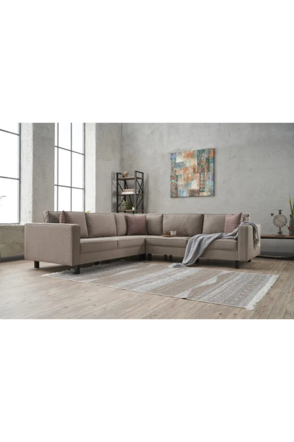 Evdebiz Kale Serisi Köşe Koltuk Keten Krem - 4