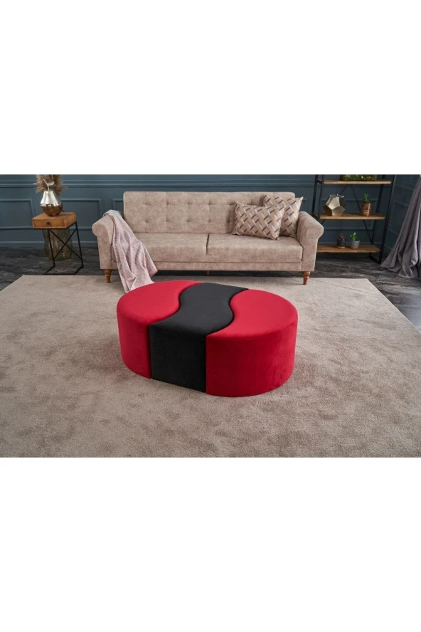 Evdebiz Alya Puf Kırmızı Siyah