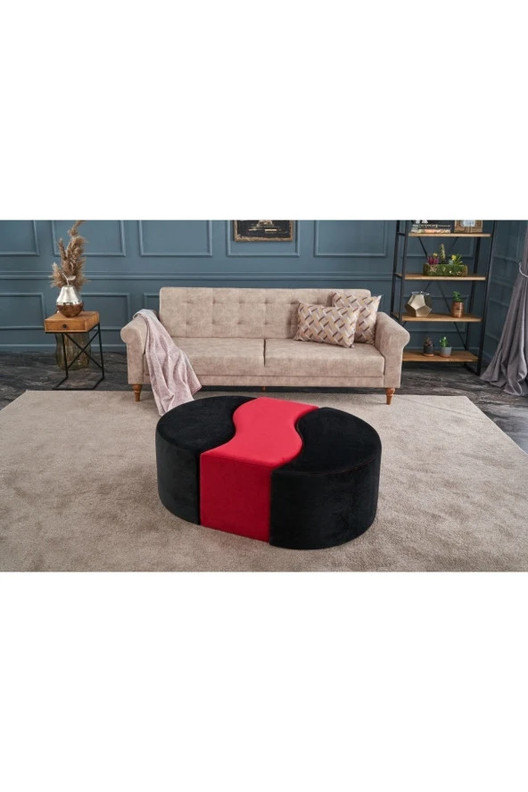 Evdebiz Alya Puf Siyah Kırmızı