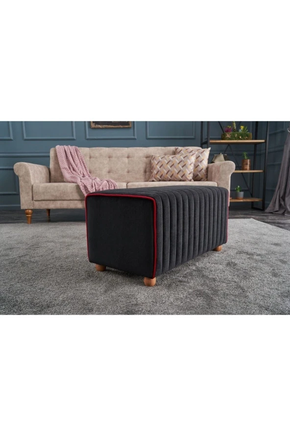 Evdebiz Siyah Dikdörtgen Mabel Puf - 2