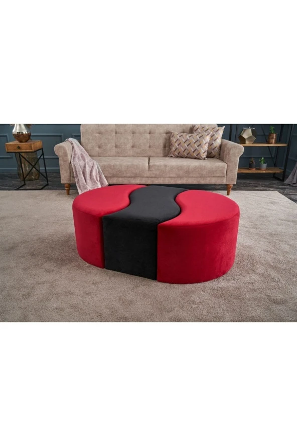Evdebiz Alya Puf Kırmızı Siyah - 2