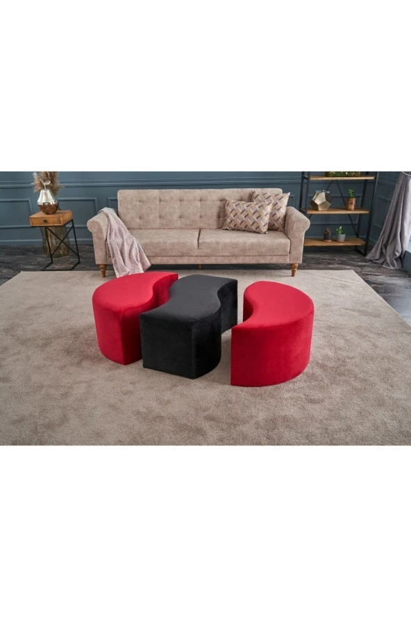 Evdebiz Alya Puf Kırmızı Siyah - 3