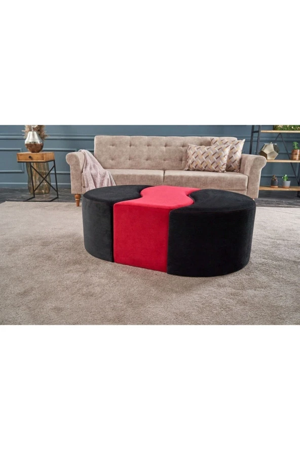 Evdebiz Alya Puf Siyah Kırmızı - 3