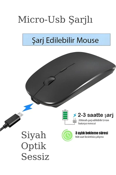 Plentiful Şarjlı Kablosuz 2.4G+Bluetooth Mouse Sessiz Siyah İnce - 2