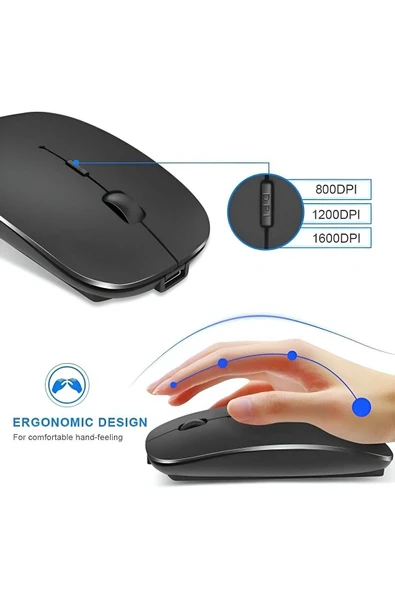 Plentiful Şarjlı Kablosuz 2.4G+Bluetooth Mouse Sessiz Siyah İnce - 4