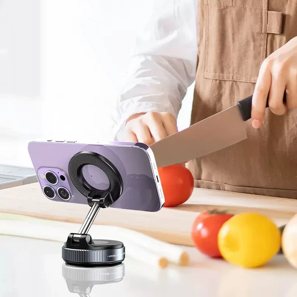 Plentiful 360° Dönebilen Vakumlu Manyetik Telefon Tutucu Ayna Cam Araba Uyumlu - 4