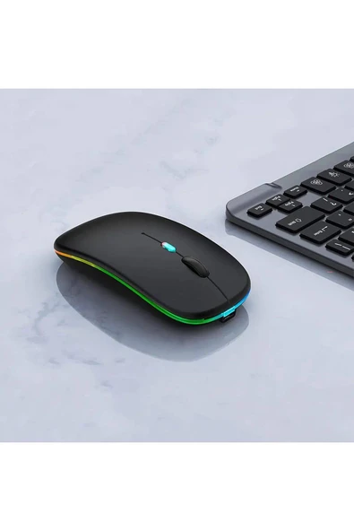 Plentiful Rgb Işıklı Şarjlı Kablosuz 2.4G+Bluetooth Mouse Sessiz Siyah - 3