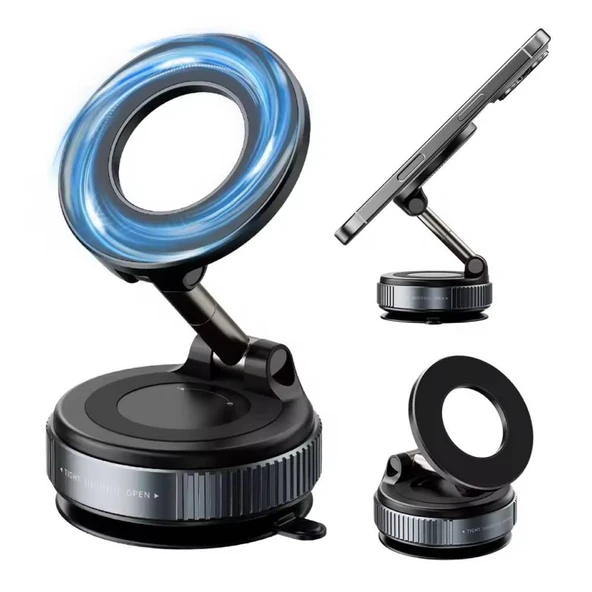 Plentiful 360° Dönebilen Vakumlu Manyetik Telefon Tutucu Ayna Cam Araba Uyumlu