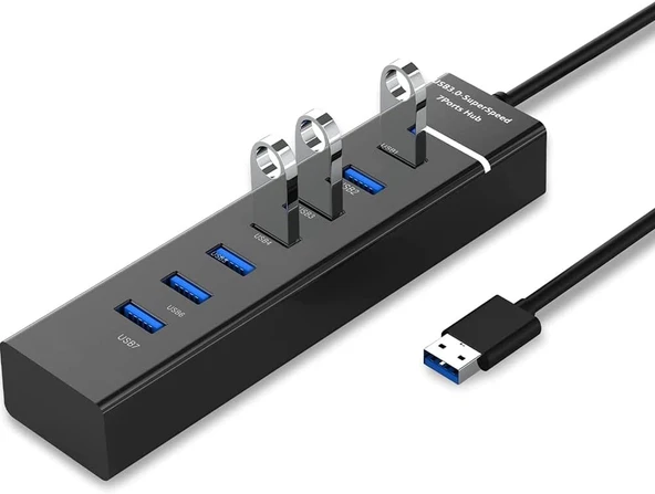 Plentiful 7 Port Usb Çoğaltıcı USB 3.0 Hızlı Aktarım 1 Metre Kablo Usb Hub Çoğaltıcı - 3