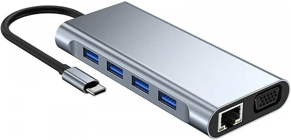 Plentiful TYPE-C Hub 11in1 USB C Docking Station 4K HDMI,VGA,Type C PD,USB3.0,RJ45 Ethernet,SD/TF AUX Macbook Pc Uyumlu Adaptör Çoklayıcı Çevirici Dönüştürücü - 4