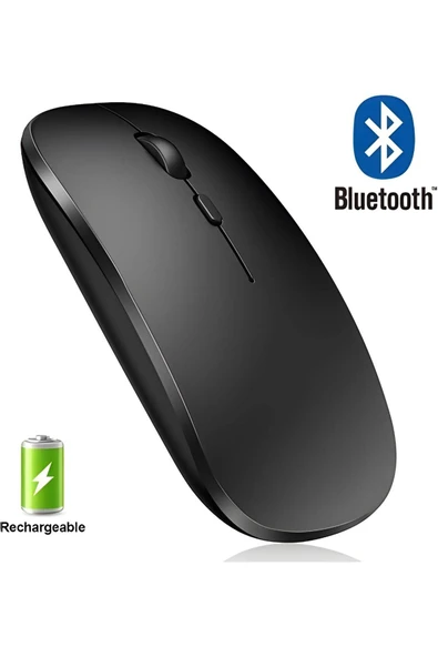 Plentiful Şarjlı Kablosuz 2.4G+Bluetooth Mouse Sessiz Siyah İnce - 3