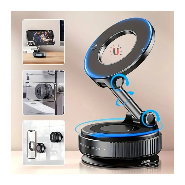 Plentiful 360° Dönebilen Vakumlu Manyetik Telefon Tutucu Ayna Cam Araba Uyumlu - 2