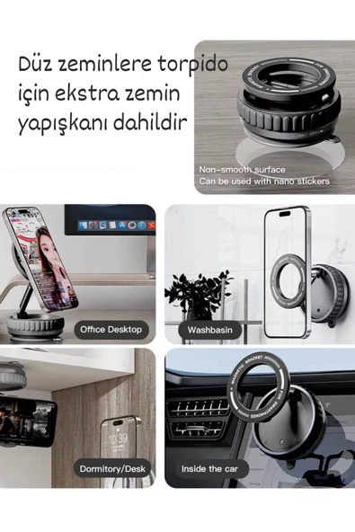 Plentiful Manyetik Araç Telefon Tutucu 360 Derece Dönebilir Araç Cam Ayna Uyumlu K11 - 6