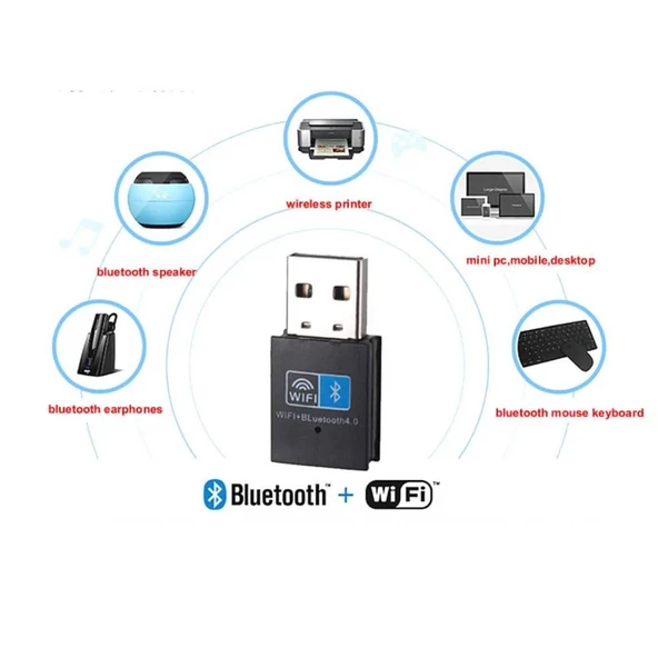Plentiful USB Wifi+Bluetooth Adaptör, Bluetooth 4.2 150MBPS Wifi Dongle Ağ Kartı, Wifi ve Bluetooth Alıcı Verici - 2
