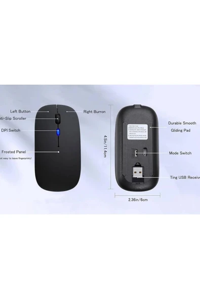 Plentiful Rgb Işıklı Şarjlı Kablosuz 2.4G+Bluetooth Mouse Sessiz Siyah - 4