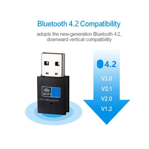 Plentiful USB Wifi+Bluetooth Adaptör, Bluetooth 4.2 150MBPS Wifi Dongle Ağ Kartı, Wifi ve Bluetooth Alıcı Verici - 3