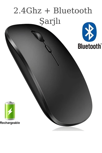 Plentiful Şarjlı Kablosuz 2.4G+Bluetooth Mouse Sessiz Siyah İnce