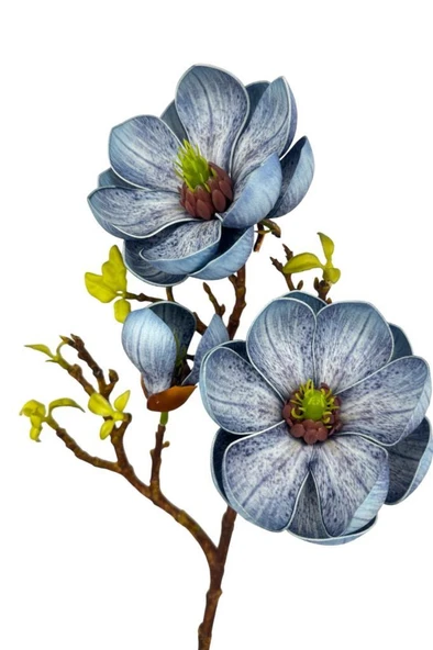 Yapay Çiçek Eva Mavi Manolya 2 Çiçek 1 Tomurcuk Uzun Dal Çiçek Flowers 55cm Gerçeksi Doku - 4
