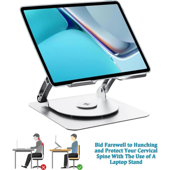 Plentiful Notebook ve Laptop Stand 360 Derece Dönebilen Alüminyum Katlanır Stand Gümüş - 3