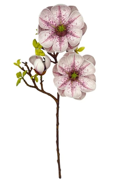 Yapay Çiçek Pembe Açık Eva Manolya 2 Çiçek 1 Tomurcuk Uzun Dal Çiçek Flowers 55cm Gerçeksi Doku