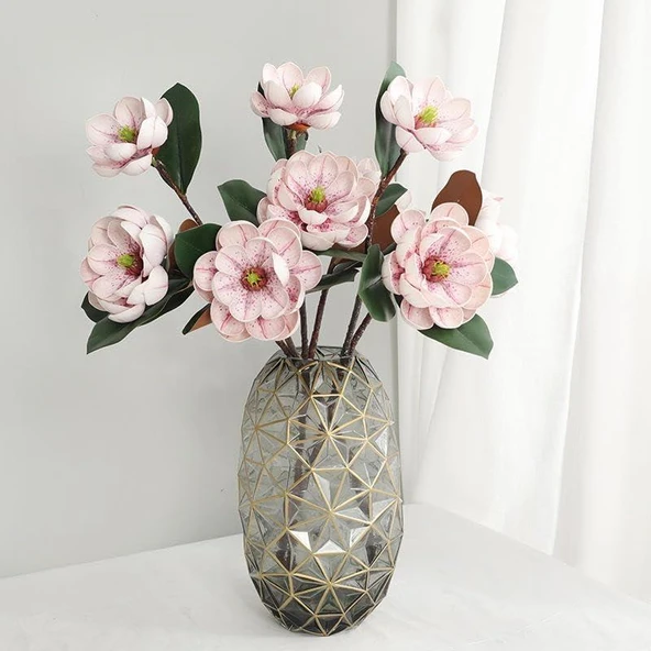 Nettenevime Yapay Çiçek Pembe Açık Eva Manolya 2 Çiçek 1 Tomurcuk Uzun Dal Çiçek Flowers 55cm Gerçeksi Doku - Resim 7