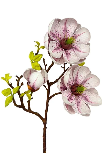 Nettenevime Yapay Çiçek Pembe Açık Eva Manolya 2 Çiçek 1 Tomurcuk Uzun Dal Çiçek Flowers 55cm Gerçeksi Doku - Resim 2