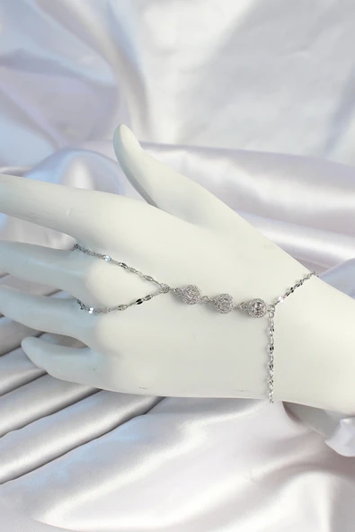 Zincirli Gümüş Renk Baget Zirkon Taşlı Şahmeran - EBJ250530W34425