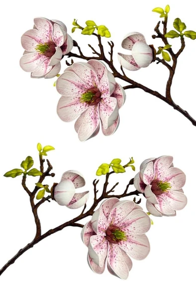 Nettenevime Yapay Çiçek Pembe Açık Eva Manolya 2 Çiçek 1 Tomurcuk Uzun Dal Çiçek Flowers 55cm Gerçeksi Doku - Resim 5