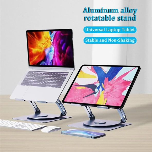 Plentiful Notebook ve Laptop Stand 360 Derece Dönebilen Alüminyum Katlanır Stand Gümüş - 2