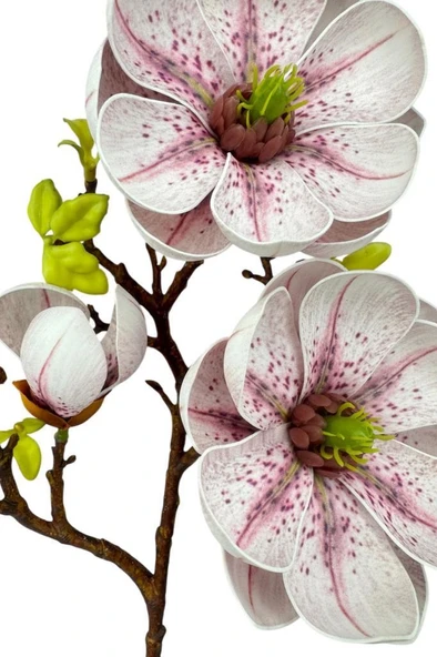 Nettenevime Yapay Çiçek Pembe Açık Eva Manolya 2 Çiçek 1 Tomurcuk Uzun Dal Çiçek Flowers 55cm Gerçeksi Doku - Resim 3