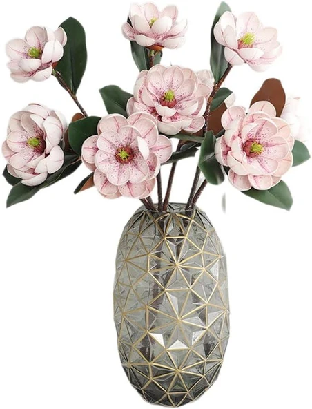 Nettenevime Yapay Çiçek Pembe Açık Eva Manolya 2 Çiçek 1 Tomurcuk Uzun Dal Çiçek Flowers 55cm Gerçeksi Doku - Resim 8