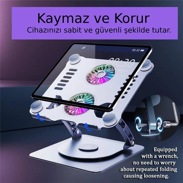 Plentiful Notebook ve Laptop Stand 360 Derece Dönebilen Alüminyum Katlanır Stand Gümüş - 4