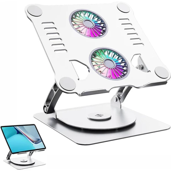 Plentiful Notebook ve Laptop Stand 360 Derece Dönebilen Alüminyum Katlanır Stand Gümüş
