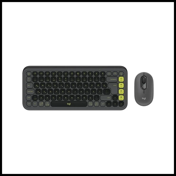 Logıtech Pop Icon Combo, Siyah-yeşil, 920-013075, Kablosuz, Türkçe Q, Klavye Mouse Set
