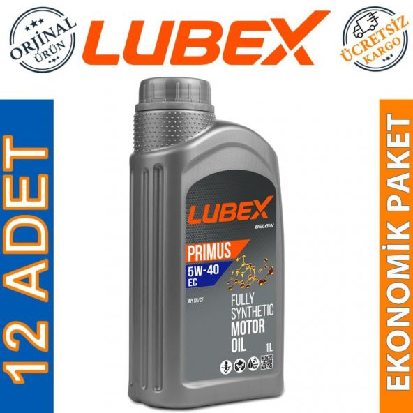Lubex Primus EC 5W-40 1 Lt Tam Sentetik Motor Yağı (12 Adet)