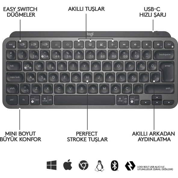 ONTECH - Logıtech Mx Keys Mını Q Tr Klavye Siyah 920-010504 - 3