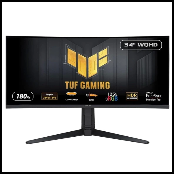 Asus Tuf Gamıng Vg34vQl3a 34" 1ms, 180hz, WQhd Curved, 2xdp, 2xhdmı, Usb, Va Panel, 1500r, Display Hdr 400, Gamıng Monit