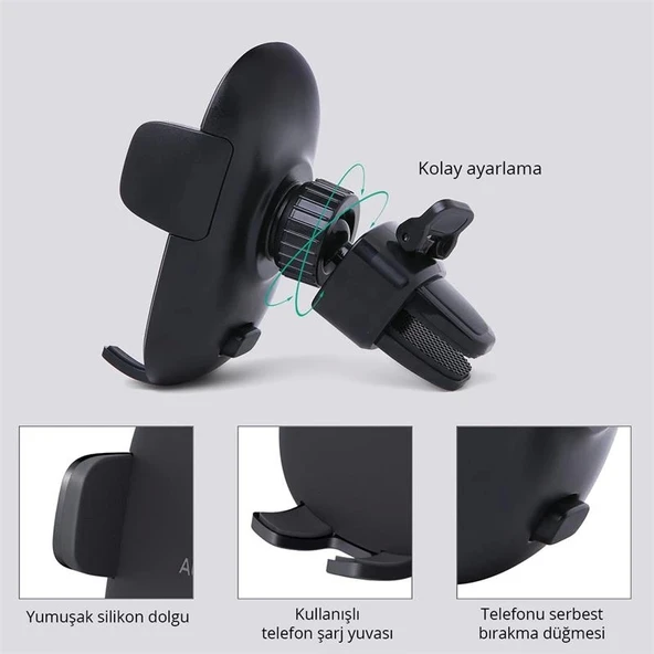 ONTECH - Aukey Hd-c48-bk 360 Derece Tüm Cihazlarla Uyumlu Araç İçi Telefon Tutucu Kolay Kilitleme/bırakma - 2